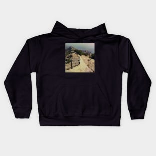 View from the Spanish mountain Spain sightseeing trip photography from city scape Barcelona Blanes Malgrat del Mar Santa Susuana Kids Hoodie